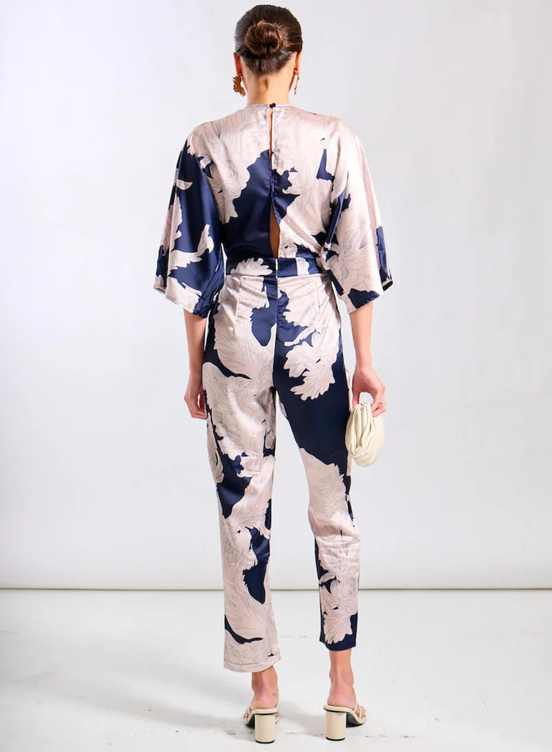 Needs No Label  Navy Leaf Kimono Sleeve Jumpsuit for Women | Best Price UAE