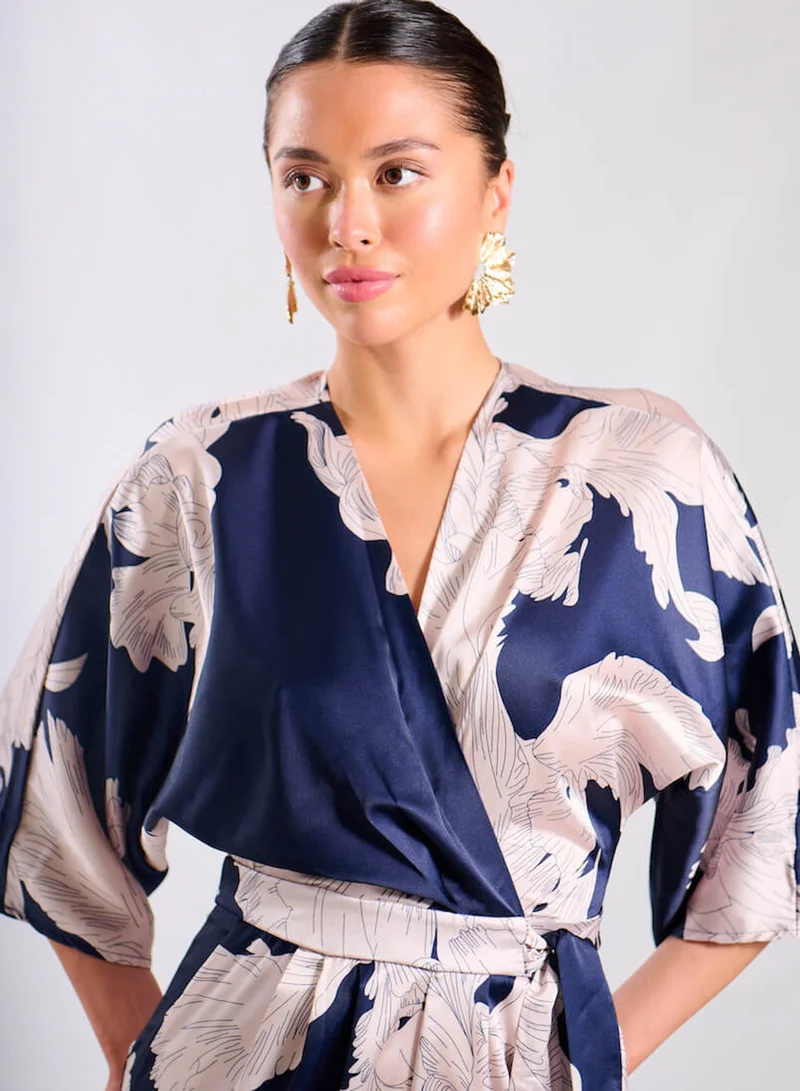 Needs No Label  Navy Leaf Kimono Sleeve Jumpsuit for Women | Best Price UAE