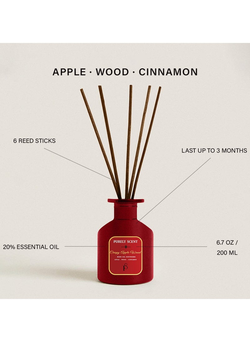 Crispy Apple Wood Reed Oil Diffuser, 6 Reed Sticks, Aromatherapy, Fragrant Diffuser, Lasts Upto 3 Months, 6.7 Fl Oz/200 ML