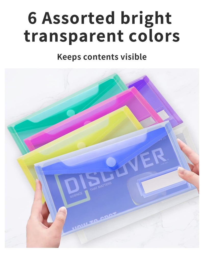 Sooez 24 Pack Plastic Pencil Pouch, Clear Poly Envelopes File Bag Bill Bag with Label Pocket, Plastic Pencil Case Bulk for A6 Size Files School, Office Storage - Image 4