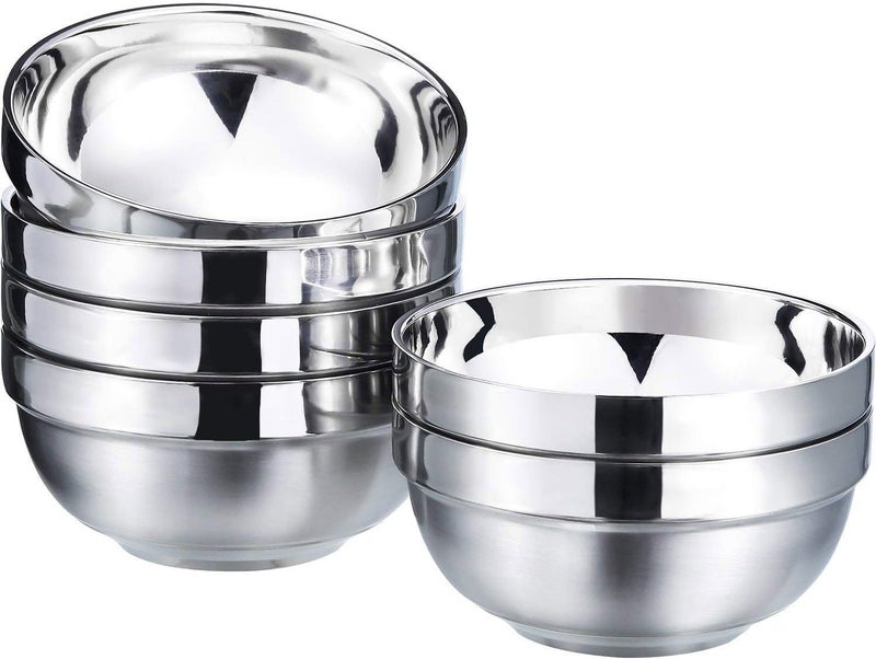 Satinior SATINIOR 6 Pack Stainless Steel Bowls for Kids and Adults Stainless Steel Cereal Bowls Doublewalled Insulated Bowl Metal Snack Bowl - Image 1