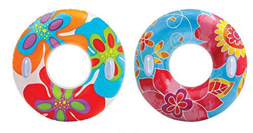INTEX Groovy Color Inflatable Flower Transparent Tube Raft Set of 2 58263EP Colors may vary - Image 1