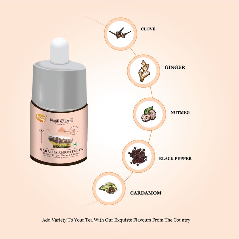 Spice Drop Maratha Amruttulya Chai Masala Extract | Contains Ginger, Clove & Nutmeg | Flavors 180 cups | 5ML equals 125 grams of powder | No preservative | 1 drop per cup | Tea Masala Drops - Image 3