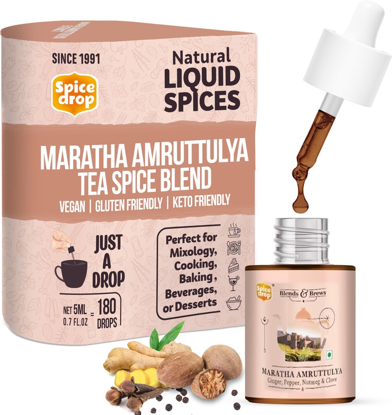 Spice Drop Maratha Amruttulya Chai Masala Extract | Contains Ginger, Clove & Nutmeg | Flavors 180 cups | 5ML equals 125 grams of powder | No preservative | 1 drop per cup | Tea Masala Drops - Image 1