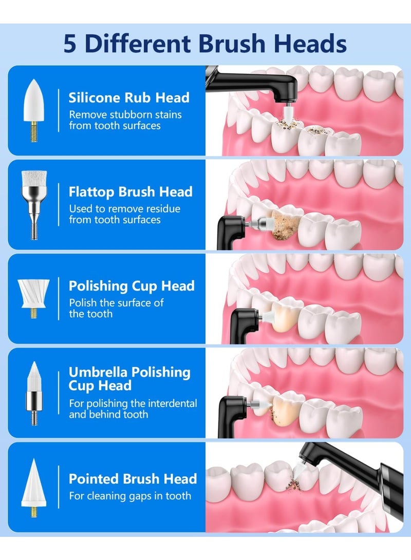 AirYoung مجموعة تلميع الأسنان القابلة لإعادة الشحن للتنظيف اليومي والتبييض والتلميع، تلميع أسنان كهربائي مع ضوء LED، 5 رؤوس فرشاة، 5 أوضاع سرعة، مقاوم للماء - Image 3