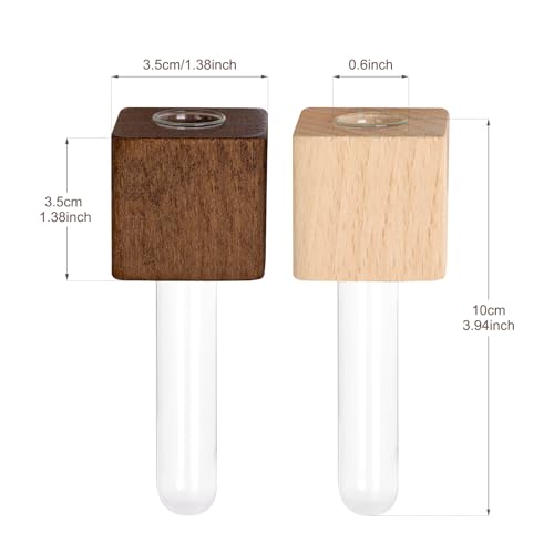 OtGalk Magnetic Test Tube Flower Vases for Refrigerator, Set of 2 Wooden Fridge Magnet Planters with Glass Tubes Light & Dark Wood Color, Propagation Station for Hydroponic Display (No Plant Included) - Image 5