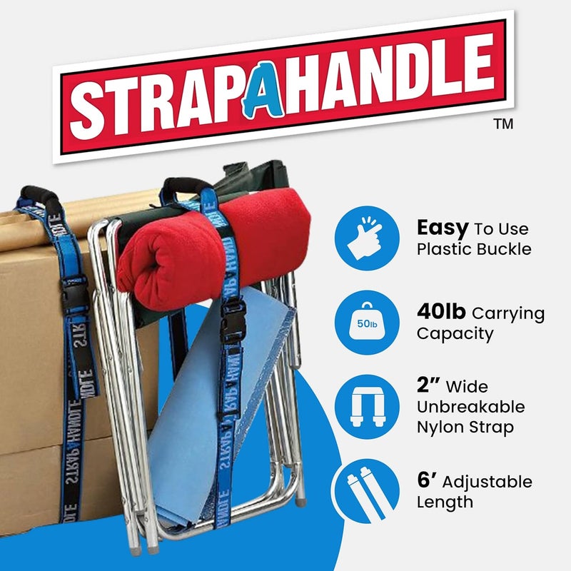 Strap-A-Handle 6' Carry Strap with Handle | 2-Pack | Adjustable Belt | Easy, Safe, Secure, Lifting, Moving, Carrying Heavy Boxes, Groceries | Best Luggage Strap ( 2 Pack - 6ft. Length, 40lb. Capacity) - Image 2