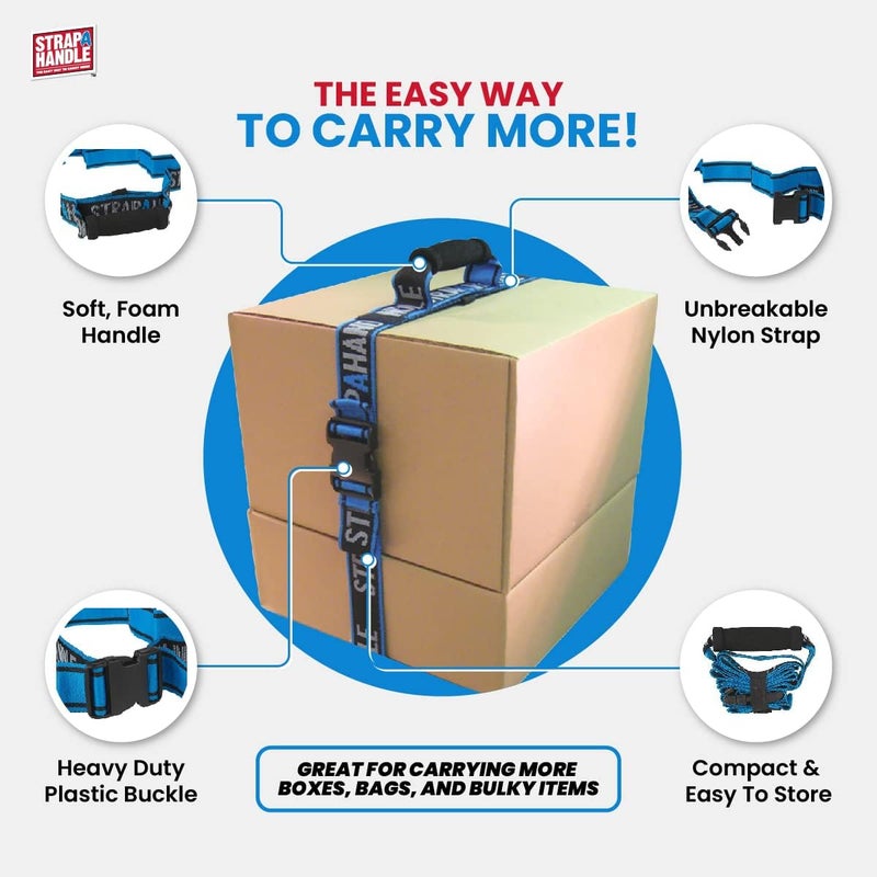 Strap-A-Handle 6' Carry Strap with Handle | 2-Pack | Adjustable Belt | Easy, Safe, Secure, Lifting, Moving, Carrying Heavy Boxes, Groceries | Best Luggage Strap ( 2 Pack - 6ft. Length, 40lb. Capacity) - Image 3