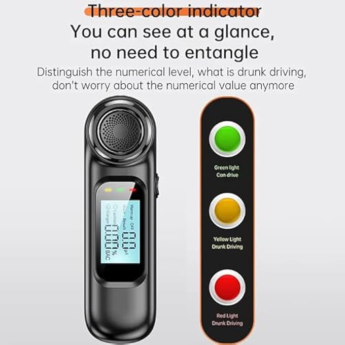 rayihni Portable Alcohol Tester, Noncontact Breathalyzer, High Accuracy Breath Alcohol Detector, USB Rechargeable with Digital LCD Screen, for Safe Driving after Drinking (Black) - Image 3