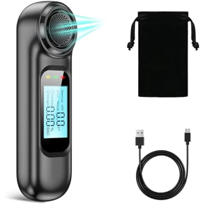 rayihni Portable Alcohol Tester, Noncontact Breathalyzer, High Accuracy Breath Alcohol Detector, USB Rechargeable with Digital LCD Screen, for Safe Driving after Drinking (Black) - Image 1