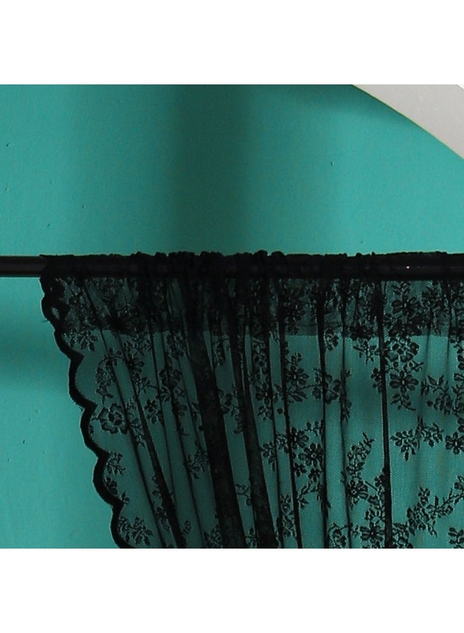 2 Panels Black Pocket Lace Curtain Sheer Princess Tulle Drapes，150 cm width, 210 cm length, Semi Sheer Voile Curtains Country House gauze curtains, Breathable Jacquard Texture Windows Curtains Black for Living Room Bedroom Decor - Image 3