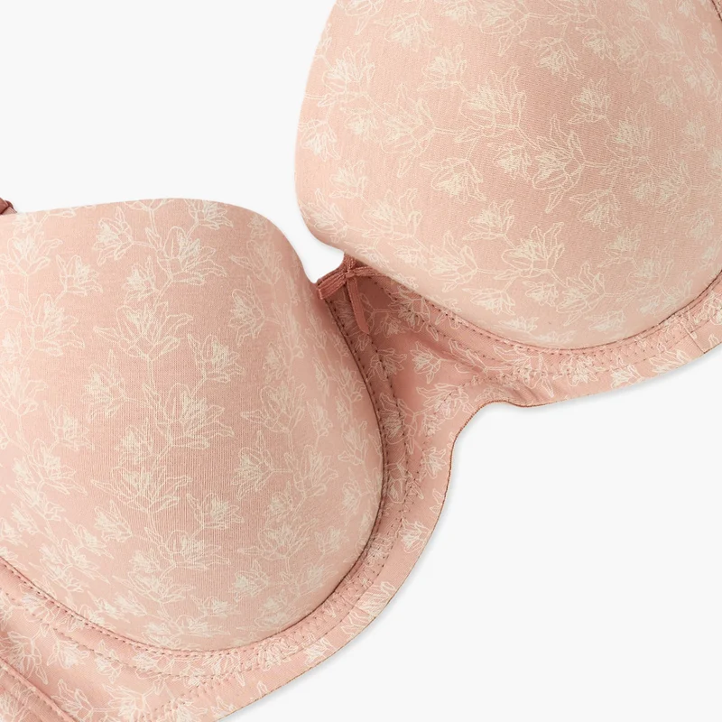 Splash FAV Printed Wired Demi Bra with Hook and Eye Closure