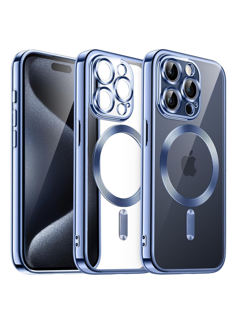 ELTRAZONE غطاء مطلي كهربائياً لجهاز iPhone 15 Pro Max بحجم 6.7 بوصة، حماية كاملة لعدسة الكاميرا، متوافق مع شحن MagSafe اللاسلكي، غطاء هاتف ناعم مضاد للصدمات (سيرا بلو) - Image 1