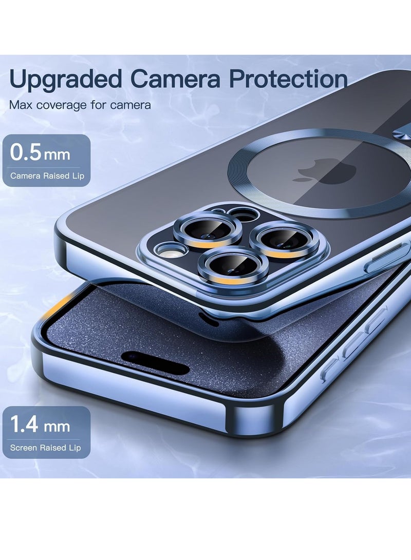 ELTRAZONE غطاء مطلي كهربائياً لجهاز iPhone 15 Pro Max بحجم 6.7 بوصة، حماية كاملة لعدسة الكاميرا، متوافق مع شحن MagSafe اللاسلكي، غطاء هاتف ناعم مضاد للصدمات (سيرا بلو) - Image 4