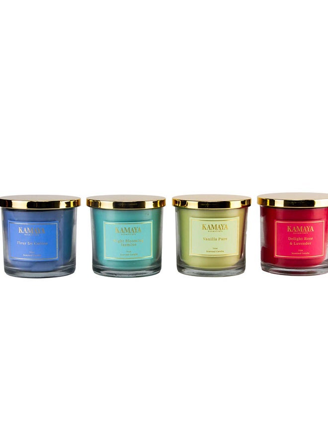 KAMAYA IRIS Collection Scented candle with 3 wicks | 400 gms with long lasting Fresh cotton fragrance | Clear jar with gold lid - Image 3