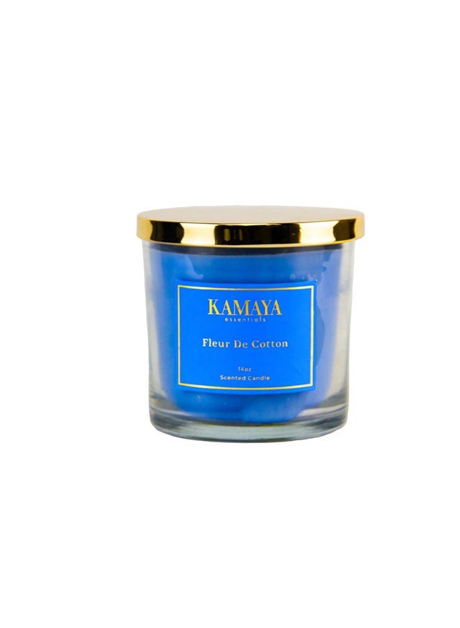 KAMAYA IRIS Collection Scented candle with 3 wicks | 400 gms with long lasting Fresh cotton fragrance | Clear jar with gold lid - Image 2