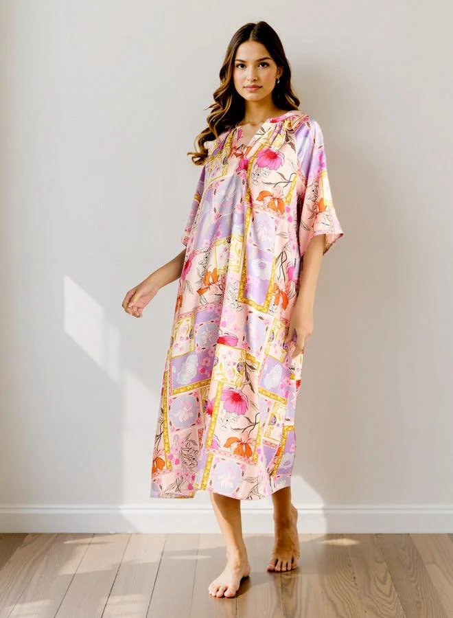 Splash FAV Printed Night Dress with Collar and 3/4 Sleeves