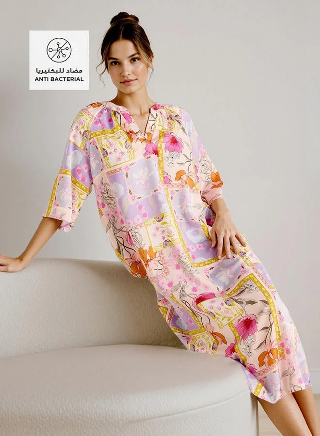 Splash FAV Printed Night Dress with Collar and 3/4 Sleeves