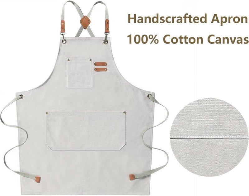 AFUN Chef Aprons for Men Women with Large Pockets, 16oz Cotton Canvas Cross Back Heavy Duty Work Apron (Beige) - Image 5