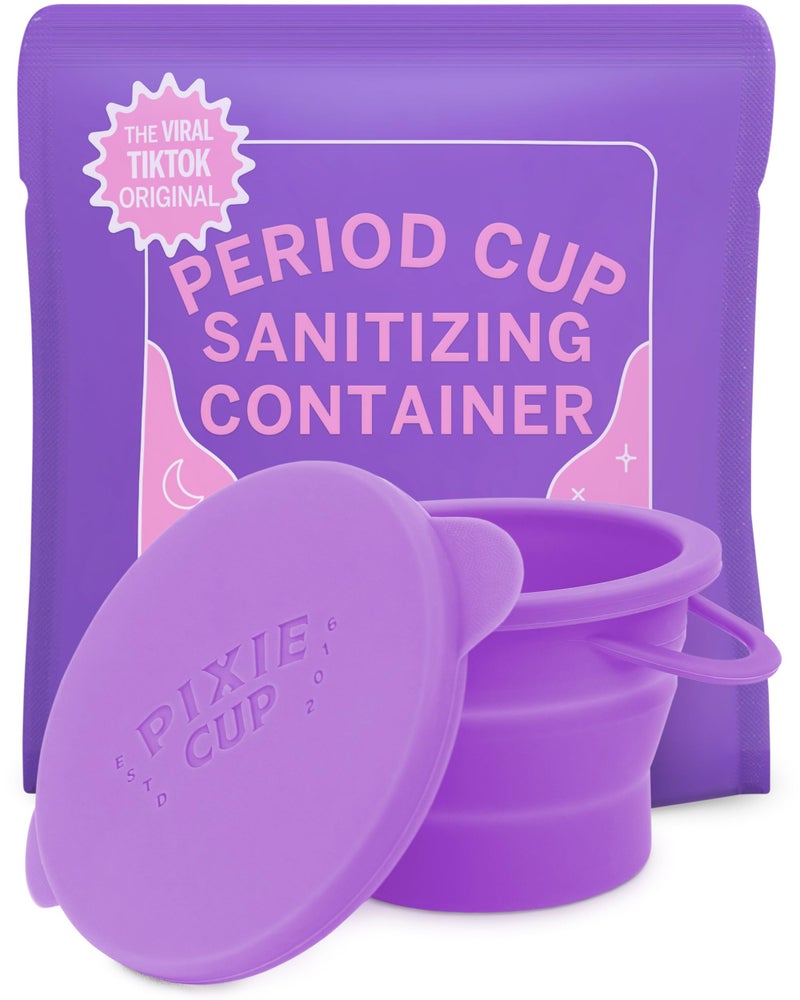 Pixie Cup معقم كوب الحيض بيكسي للرجال - جيد لدورات المياه العامة، التخييم، أو السكن الجامعي - حاوية تنظيف قابلة للطي لكوب الحيض الخاص بك - قابلة للاستخدام في الميكروويف - قابلة لإعادة الاستخدام - حافظة الكوب - Image 1