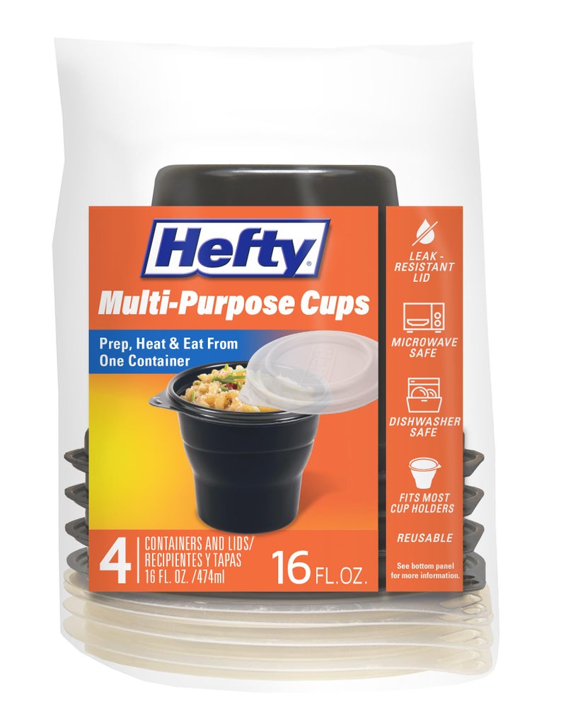 Hefty Multi-Purpose Cups  Reusable Containers with Lids  16 Ounce Capacity  4 Count - Image 1