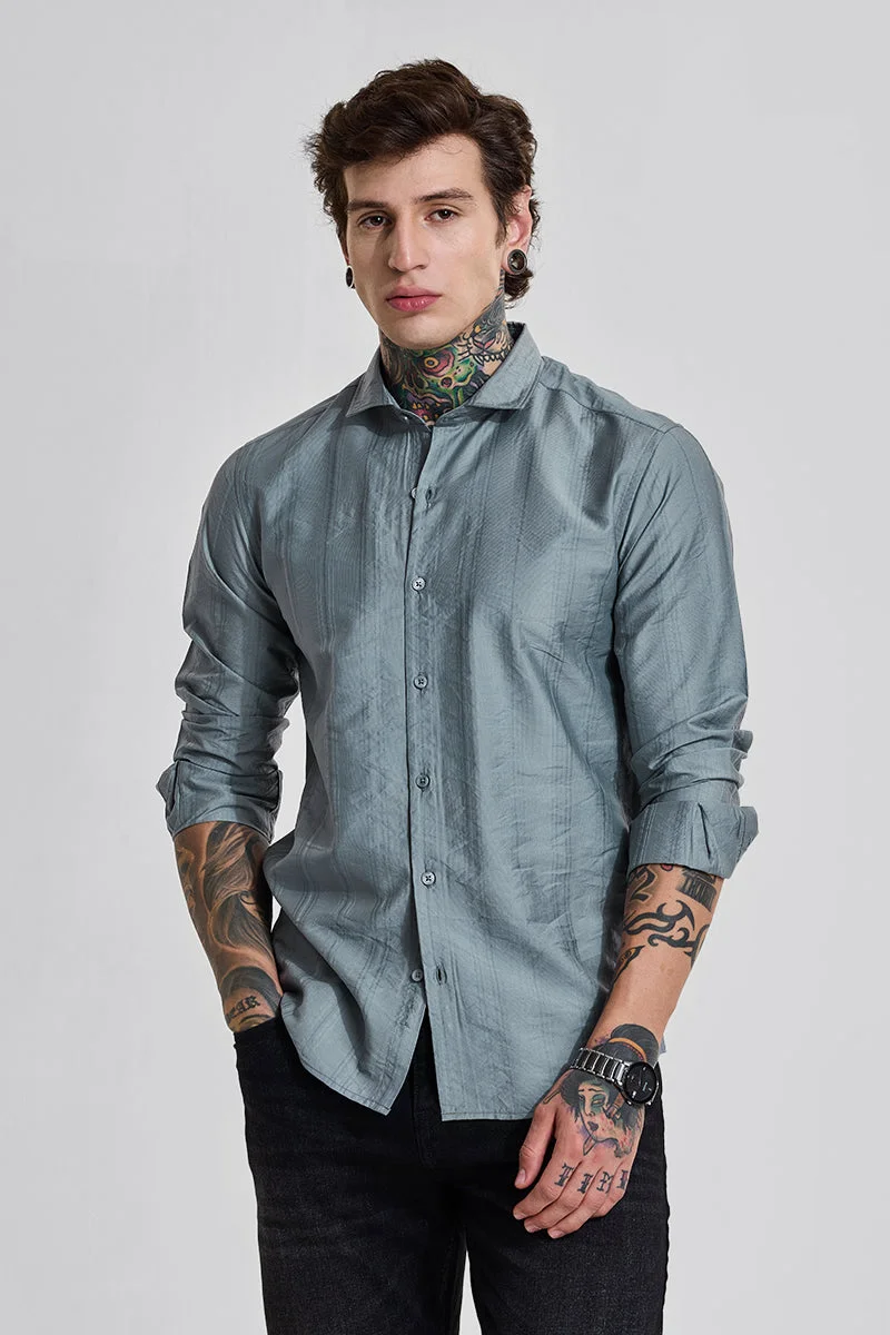 SNITCH Grey Stripes Slim Fit Shirt