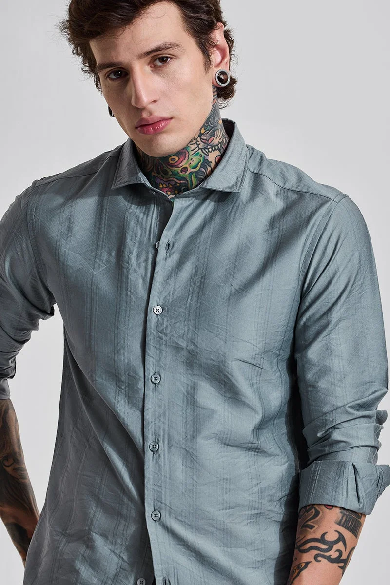 SNITCH Grey Stripes Slim Fit Shirt