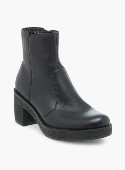 Celeste Women's Solid Ankle Boots with Zip Closure and Block Heels