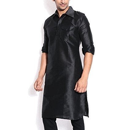 Royal Kurta Royal Occassional Silk Blended Pathani Kurta's for Men Black - Image 2
