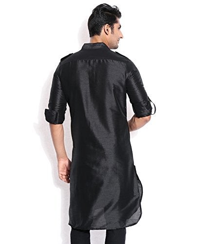Royal Kurta Royal Occassional Silk Blended Pathani Kurta's for Men Black - Image 4