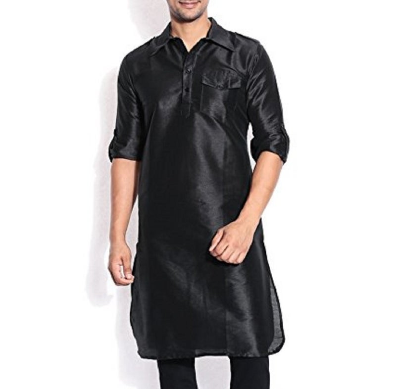 Royal Kurta Royal Occassional Silk Blended Pathani Kurta's for Men Black - Image 1
