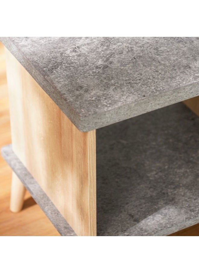 DANUBE HOME Eden End Table Multifunctional Living Room Table Space Saving Side Table Modern Design Furniture For Home L48Xw39.5Xh50Cm - Oak/Cement  - Image 3