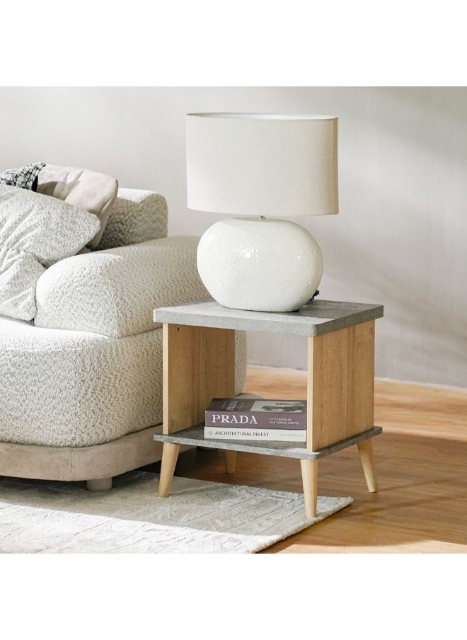 DANUBE HOME Eden End Table Multifunctional Living Room Table Space Saving Side Table Modern Design Furniture For Home L48Xw39.5Xh50Cm - Oak/Cement  - Image 4