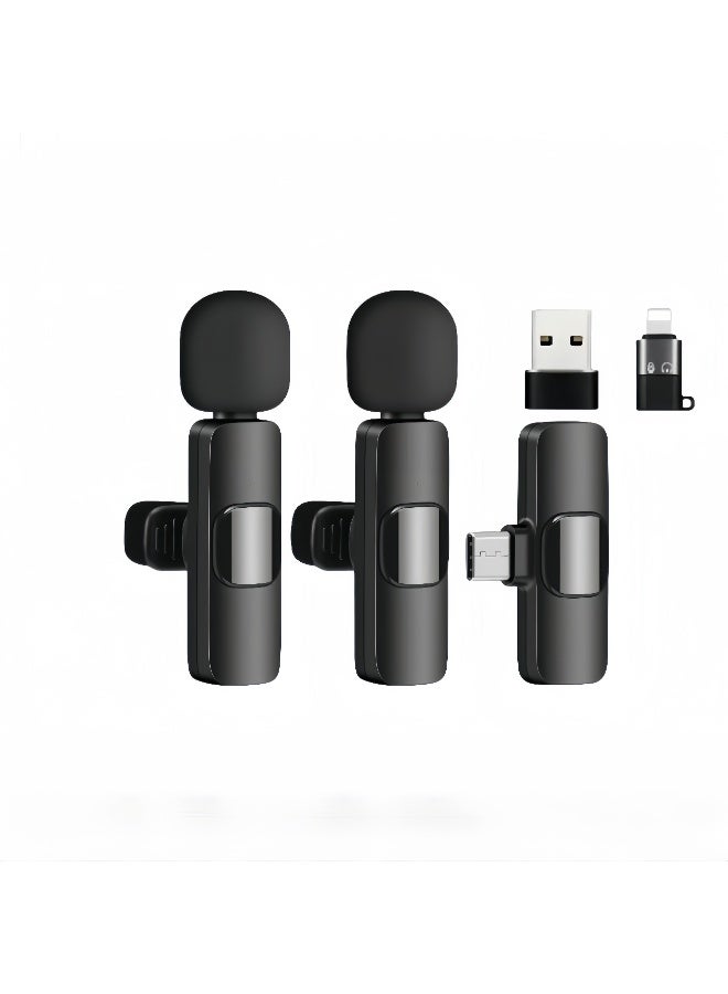 2 Pack Wireless Mini Lavalier Lapel Microphone for iPhone,Android Phone PC (2 in 1) - 65ft Cordless Clip on Dual Mics with Noise Reduction 6H Working Time for Video Recording Vlogging, YouTube,(Black)
