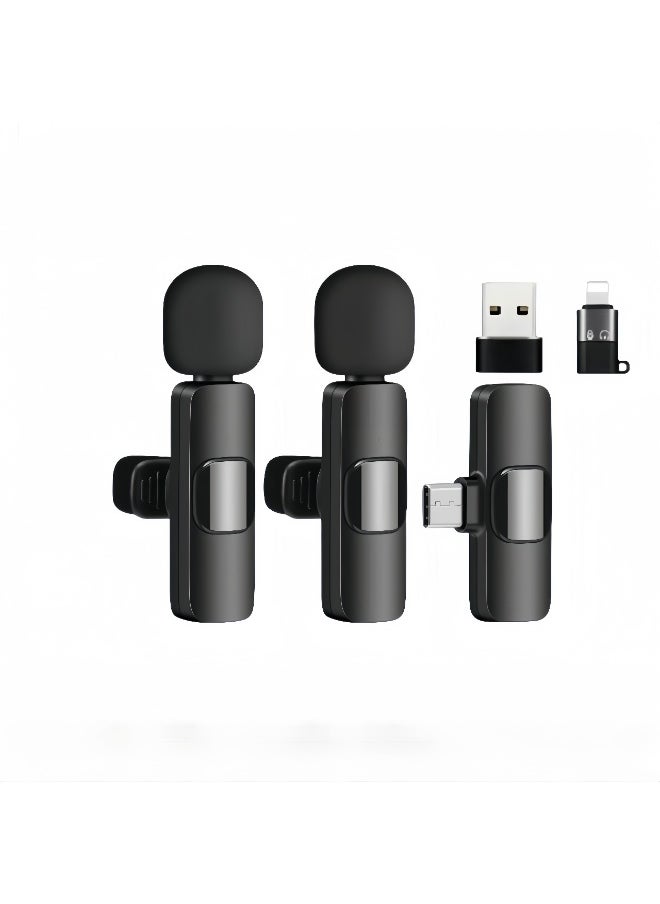 beteno 2 Pack Wireless Mini Lavalier Lapel Microphone for iPhone,Android Phone PC (2 in 1) - 65ft Cordless Clip on Dual Mics with Noise Reduction 6H Working Time for Video Recording Vlogging, YouTube,(Black)  - Image 1
