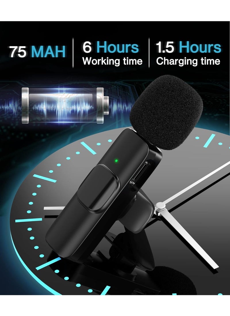 beteno 2 Pack Wireless Mini Lavalier Lapel Microphone for iPhone,Android Phone PC (2 in 1) - 65ft Cordless Clip on Dual Mics with Noise Reduction 6H Working Time for Video Recording Vlogging, YouTube,(Black)  - Image 4
