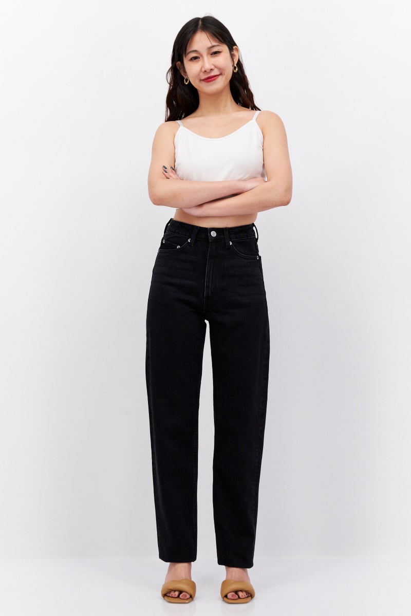 Weekday Women High Waist Non Stretch Washed Denim Jeans, Black - Image 4