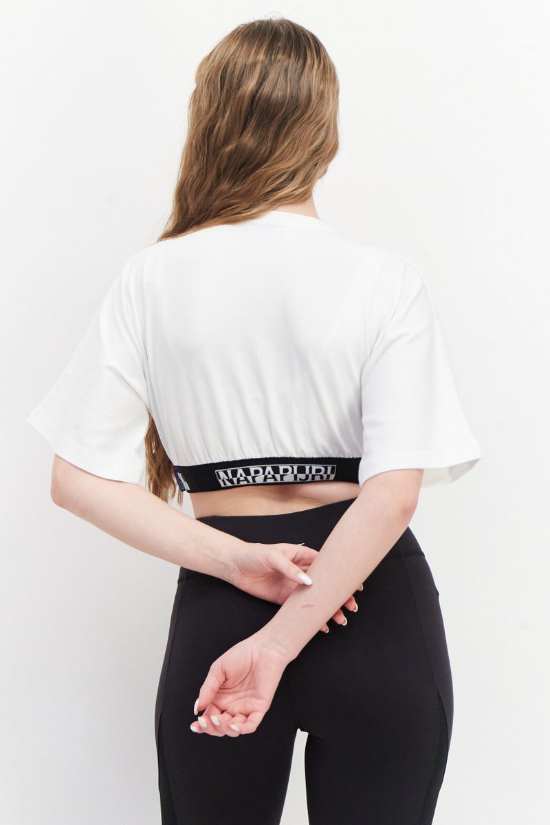 Napapijri Women Sportswear Fit Short Sleeve Running Crop Top, White - Image 3