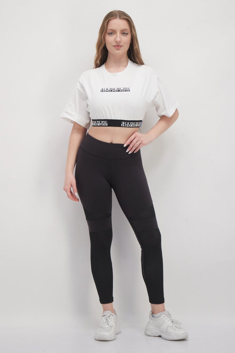 Napapijri Women Sportswear Fit Short Sleeve Running Crop Top, White - Image 2