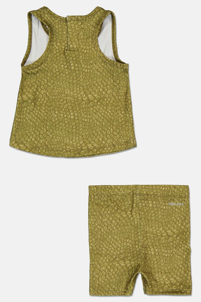 Nike Toddlers Girl 2 Pieces Brand Logo Sleeveless Top With Shorts Set, Olive - Image 3