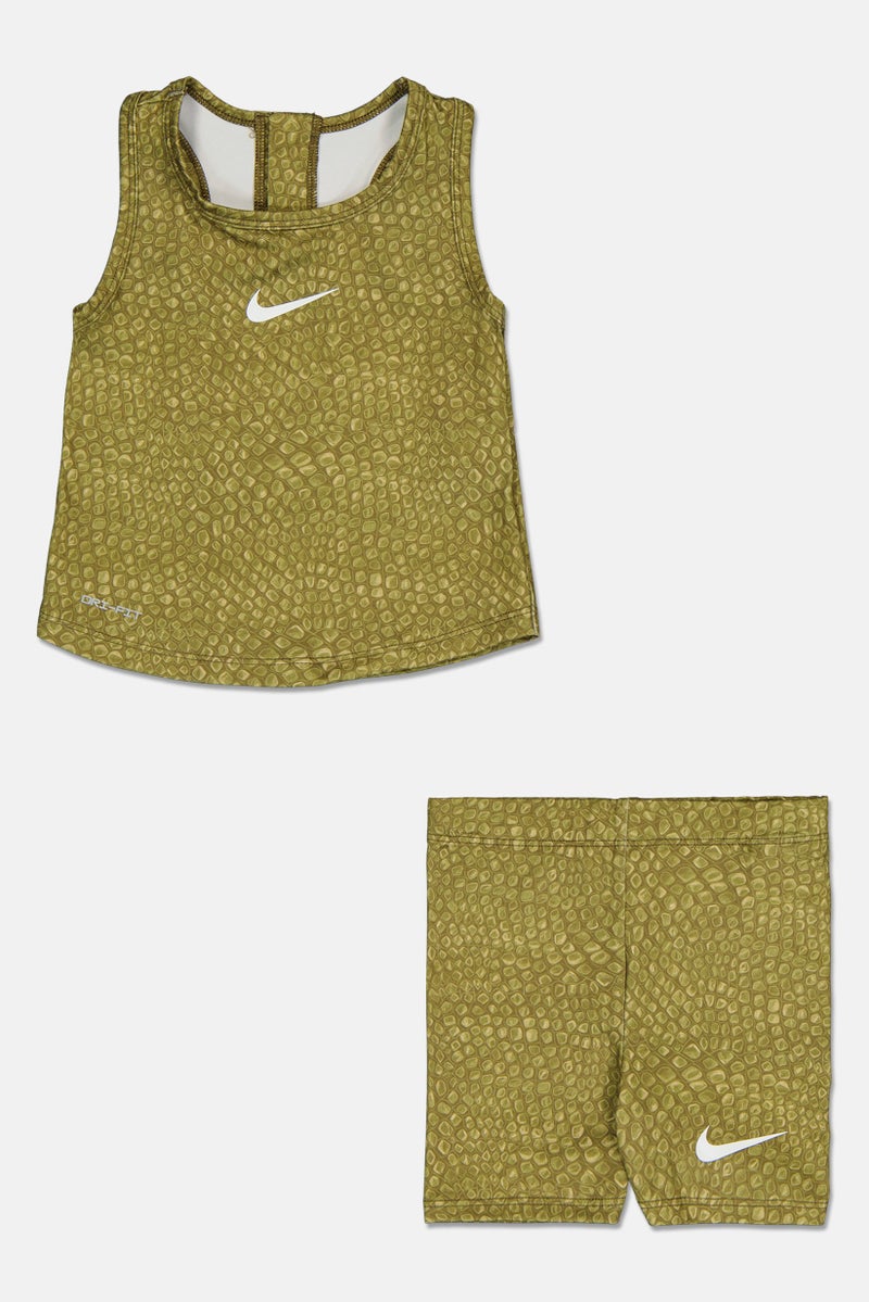 Nike Toddlers Girl 2 Pieces Brand Logo Sleeveless Top With Shorts Set, Olive - Image 2