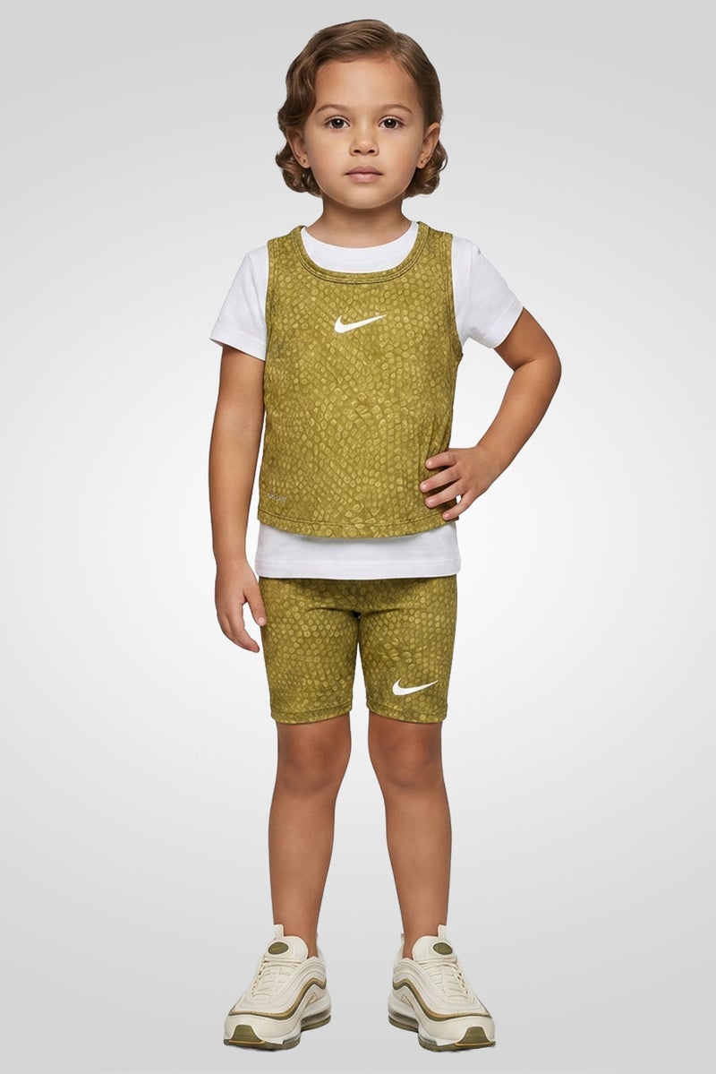 Nike Toddlers Girl 2 Pieces Brand Logo Sleeveless Top With Shorts Set, Olive - Image 1