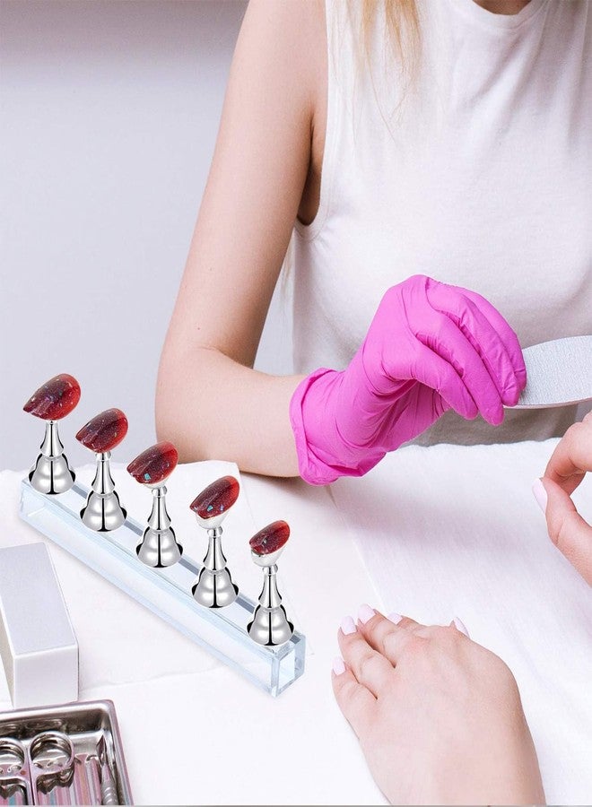 Blulu 2 Sets Nail Stand for Press on Acrylic Nails Display Practice Magnetic Fake Nail Holder for Painting Nails for False Fingernail Manicure Tool Home DIY Salon Supplies(Pink and Silver) - Image 4