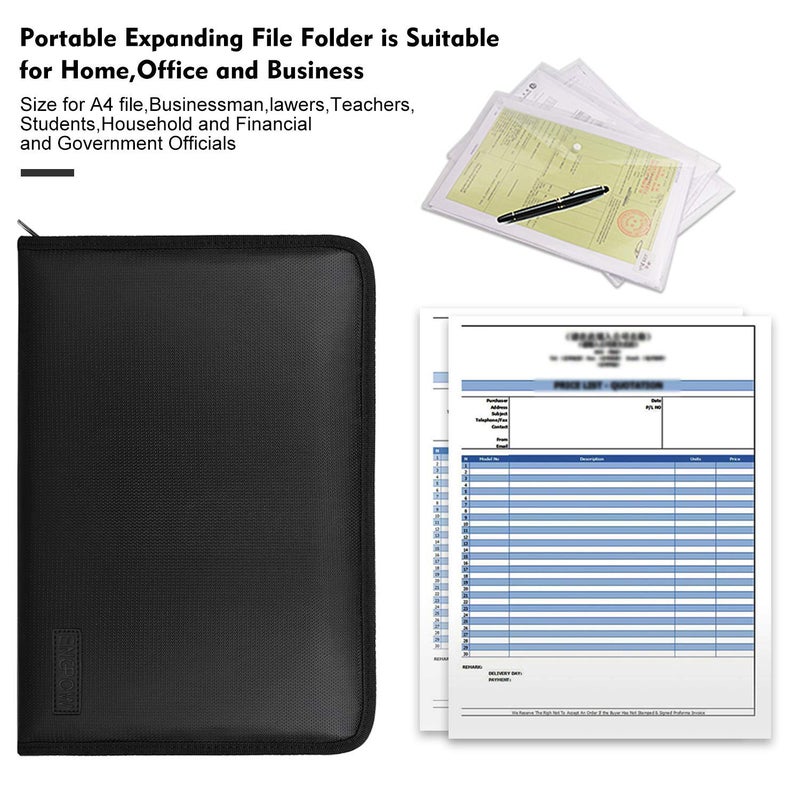 ENGPOW Fireproof Expanding File Folder with 13 Multicolored Pockets A4 Size Document Organizer with Color Labels Zipper Closure Non-Itchy Silicone Coated Portable Filing Pouch(14.3" x 9.8") - Image 3