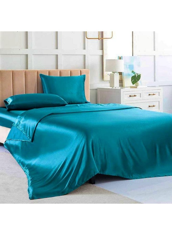 Atrube Atrube Women's Satin Silk Bonnet for Hair with Satin Pillowcase 3 Premium Scrunchies Adjustable Silk Hair Cap for Sleeping Satin Bonnet Curly Hair Ribbon Tie Band (Teal)  - Image 3