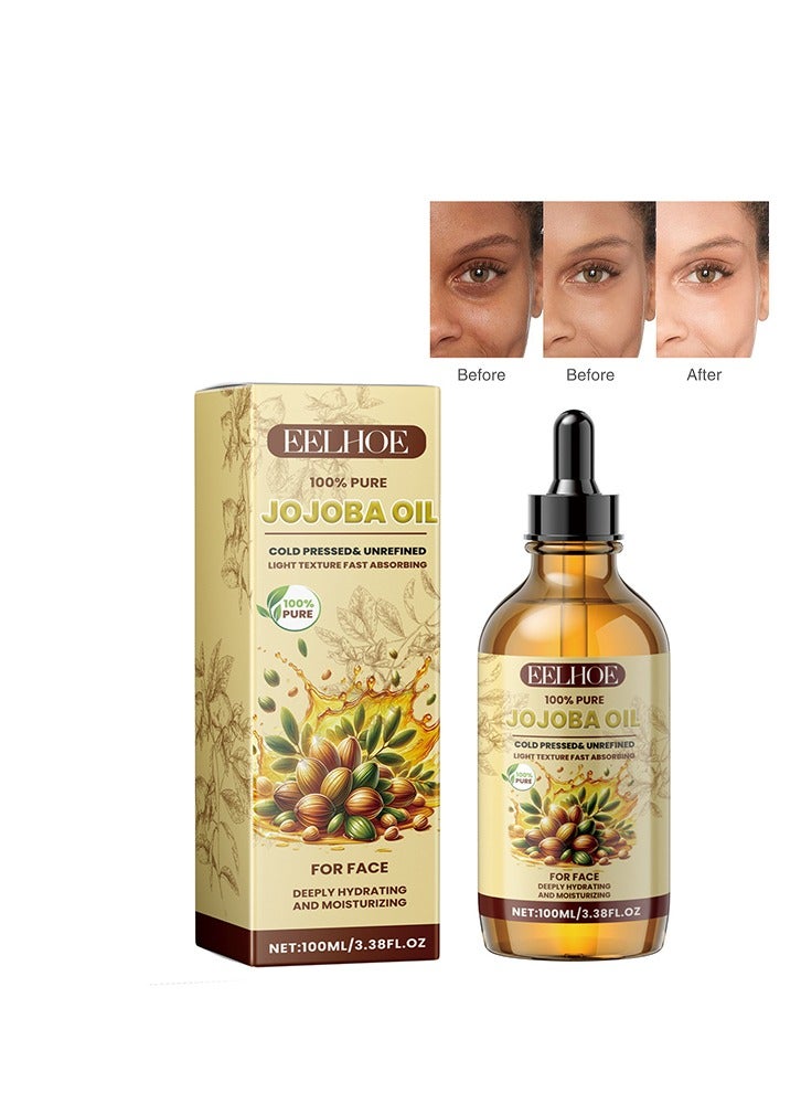 EELHOE 100% Pure Jojoba Oil - Organic Jojoba Oil Cold Pressed, 100% Pure World Natural Jojoba Oil Vegan for Skin, Nails, Hand, Body and Face,Women's Face Moisturizing, Brightening and Firming Care, Vitamin C Oil  100ml - Image 1
