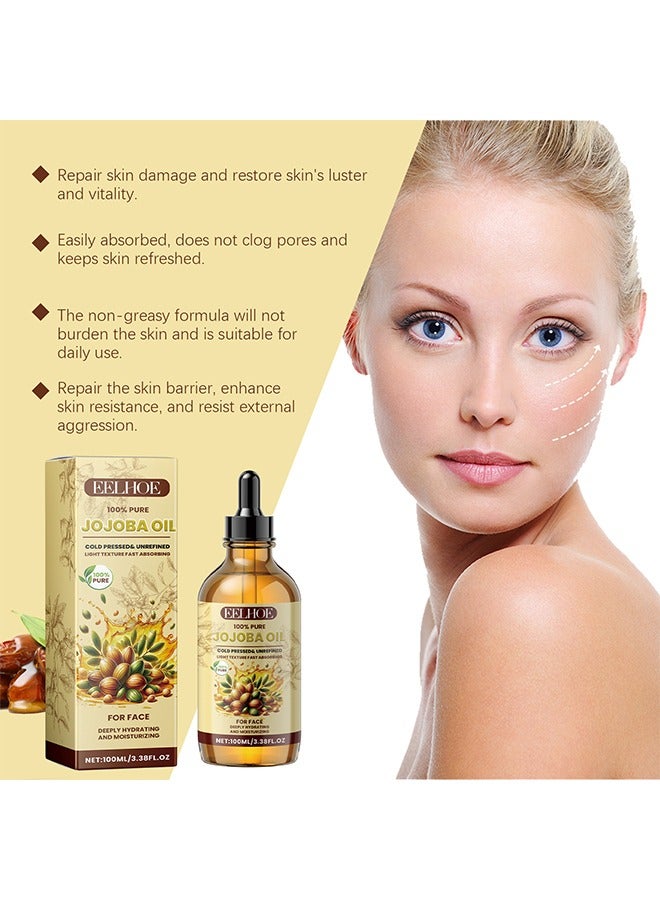 EELHOE 100% Pure Jojoba Oil - Organic Jojoba Oil Cold Pressed, 100% Pure World Natural Jojoba Oil Vegan for Skin, Nails, Hand, Body and Face,Women's Face Moisturizing, Brightening and Firming Care, Vitamin C Oil  100ml - Image 2