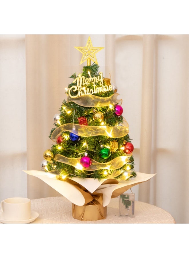 شجرة عيد الميلاد الصغيرة مع الأضواء، شجرة عيد الميلاد الاصطناعية 60 سم مع زينة على سطح الطاولة - Image 1
