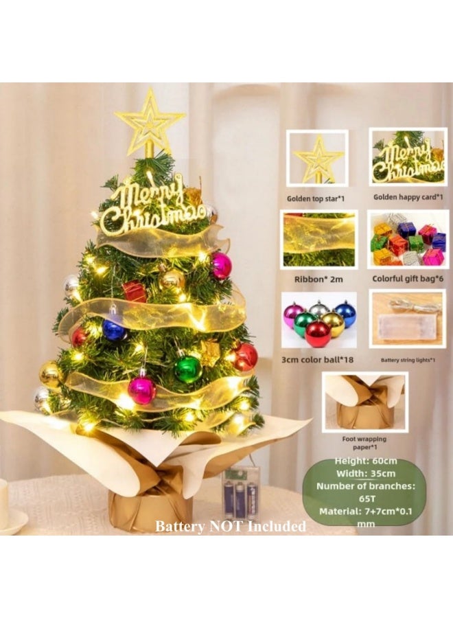 شجرة عيد الميلاد الصغيرة مع الأضواء، شجرة عيد الميلاد الاصطناعية 60 سم مع زينة على سطح الطاولة - Image 3
