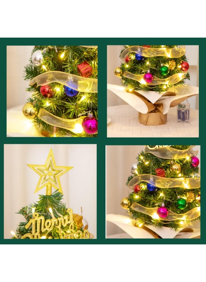 شجرة عيد الميلاد الصغيرة مع الأضواء، شجرة عيد الميلاد الاصطناعية 60 سم مع زينة على سطح الطاولة - Image 2